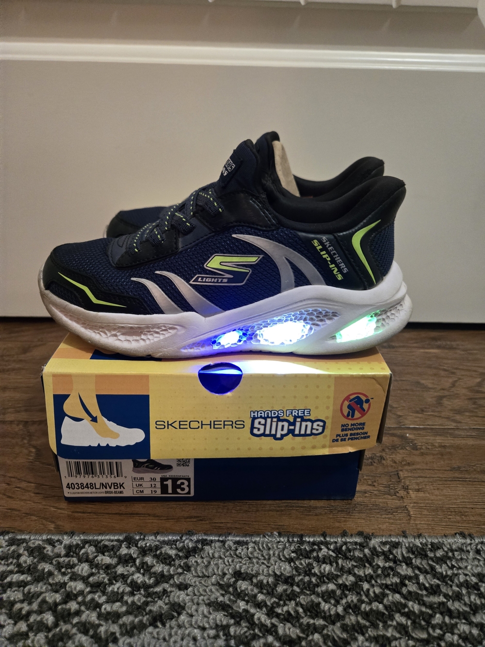 Skechers Kids Navy & Lime Light-Up Slip-Ins Sneaker 13K